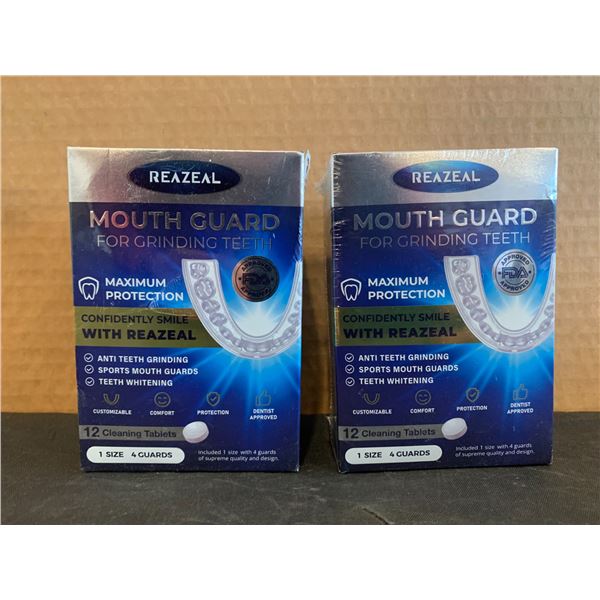 Lot of 2 Reazeal Mouth Sports Guard for Grinding Teeth Guard +12 Cleaning Tablets