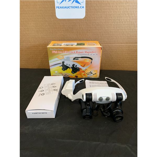 Clock Repair Magnifier Head Set  With 2 LED Lights