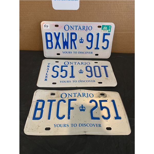 Lot of 3 Ontario License Plates