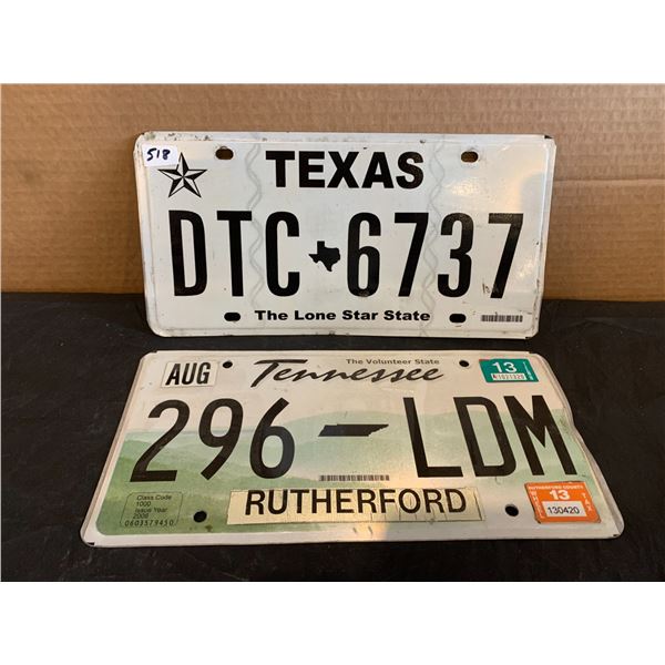 Lot of 2 Texas & Tennessee License Plates