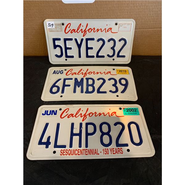Lot of 3 California License Plates