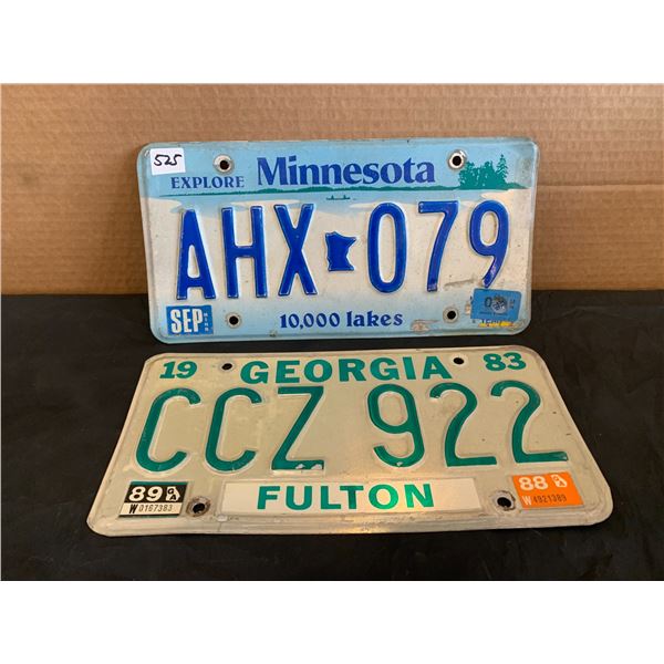 Lot of 2 Georgia 1983 & Minnesota 10,000 Lakes License Plates