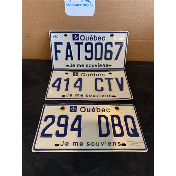 Lot of 3 Quebec License Plates
