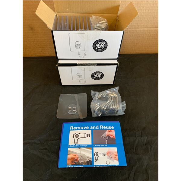 Lot of 2 All Purpuse Large Adhesive Stainless Steel Hooks 20 Pcs