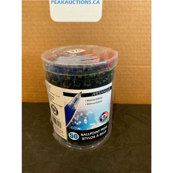 Merangue Retractable Ballpoint Pens 50 Count Red/ Blue/ Black