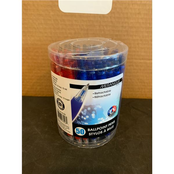 Merangue Retractable Ballpoint Pens 50 Count Red/ Blue/ Black