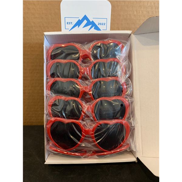 12 Pack Heart Shaped Sun Glasses Red