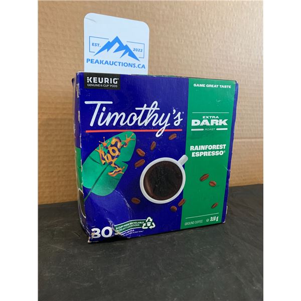 Keurig 30 Pack Timothy's Extra Dark Roast Rainforest Espresso 318g