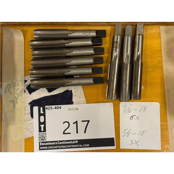 LOT DE 9 TAPS ASST (6) 6-18 X 9/16, (3) 18 X 5/8