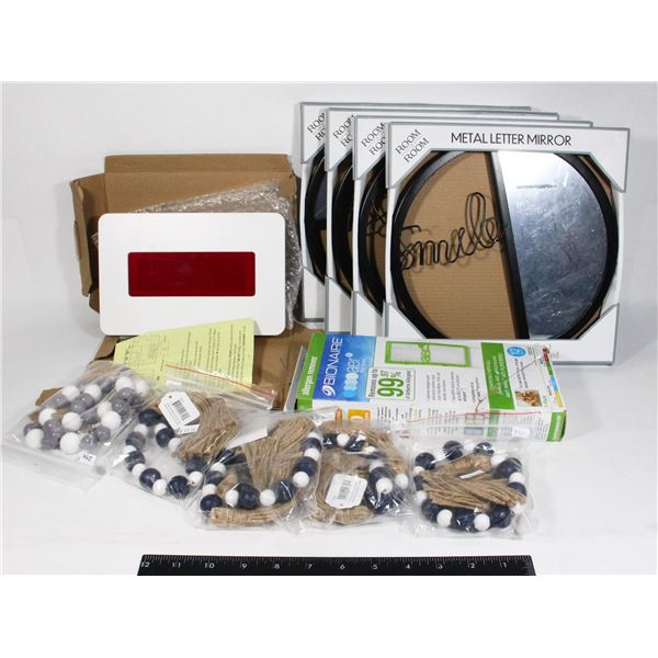 LOT OF HOME DECOR/ HOME ITEMS INCL. ALARM CLOCK