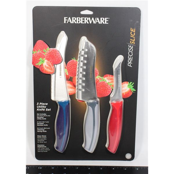 NEW FARBERWARE 3PC UTILITY KNIFE SET
