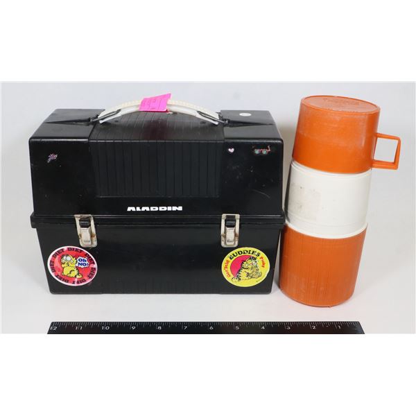 VINTAGE ALADDIN BLACK LUNCHBOX WITH THERMOS