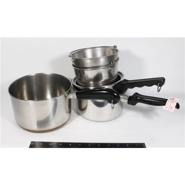 LOT OF COOKING POTS, ONE IS COPPER BOTTOM