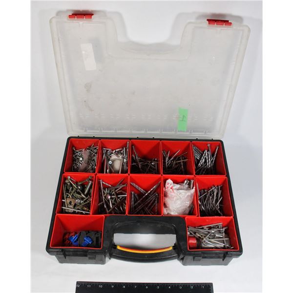 GARAGE ORGANIZER WITH MISC. NUTS BOLT ECT.