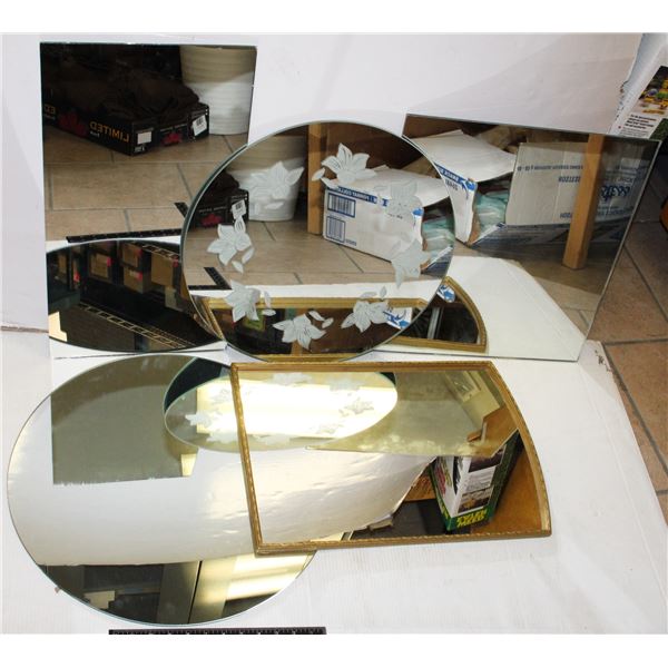 BOX OF ASSORTED SIZED/ SHAPE MIRRORS