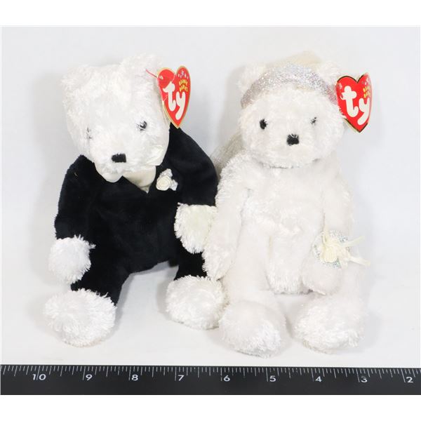 2 TY BEANIE BABIES BEARS GROOM BEAR AND BRIDE BEAR
