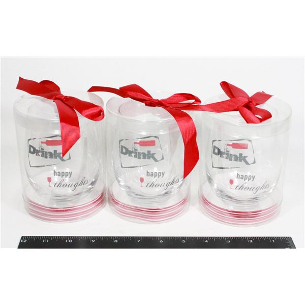 SET OF 3 BRAND NEW WINE STEMLESS GLASSES “DRINK