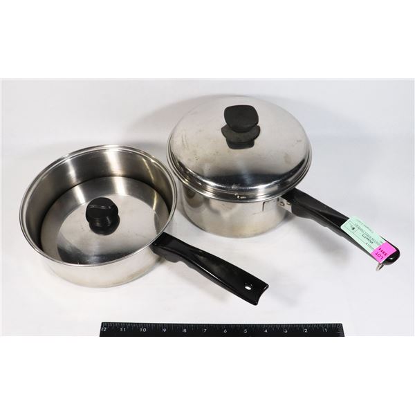 TWO STAINLESS STEEL DIPPERS WITH LIDS