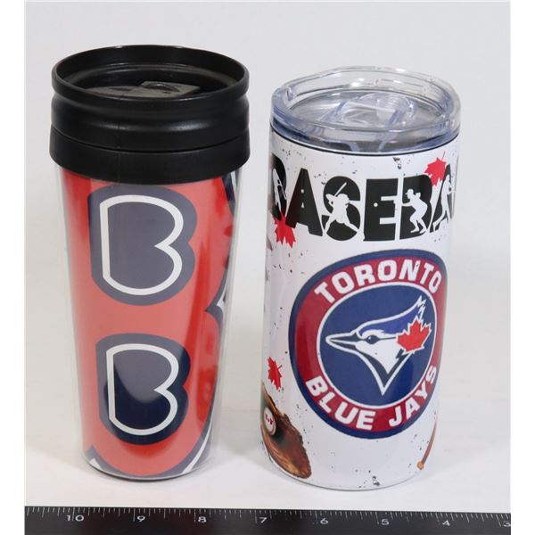 2 BASEBALL THEME TUMBLERS. TORONTO BLUE JAYS