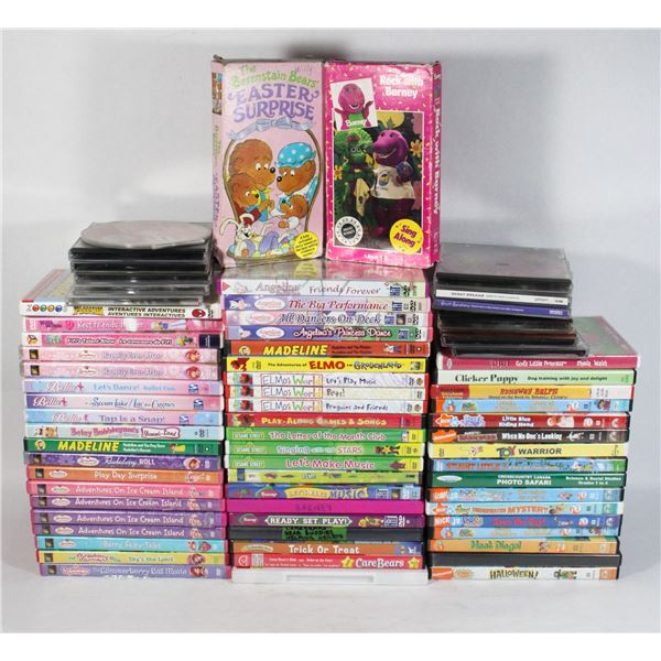 LARGE BOX OF ASSORTED KIDS DVDS INCLUDING