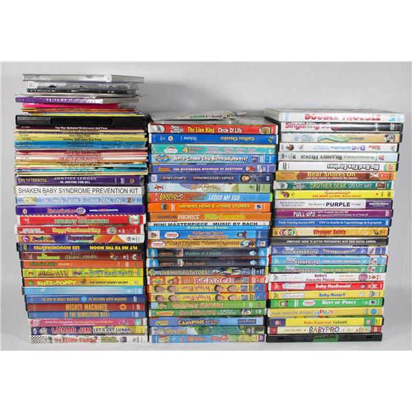 LARGE BOX OF ASSORTED KIDS DVDS INCLUDING