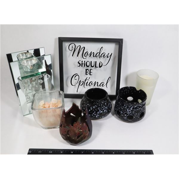 FLAT OF HOME DECOR, MOSTLY CANDLE HOLDERS