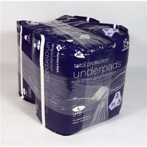 TWO 15 PACKS OF TOTAL PROTECTION UNDERPADS