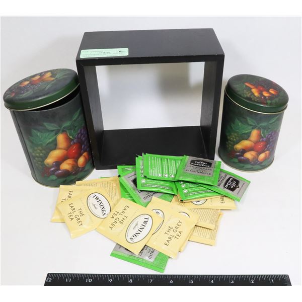 2 FRUIT DESIGN METAL TINS WITH TEA BAGS
