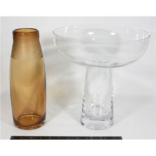 TWO LARGE GLASS VASES, APPROX 11.25" TALL