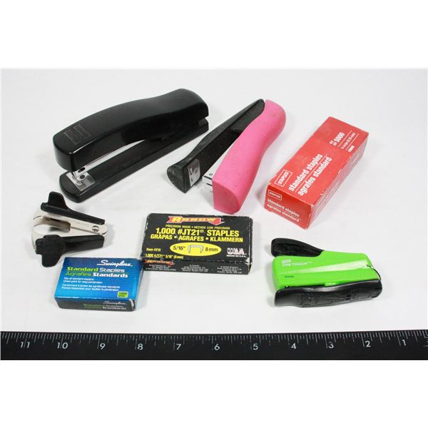 BAG OF STAPLES AND STAPLERS, INCLUDING SWINGLINE