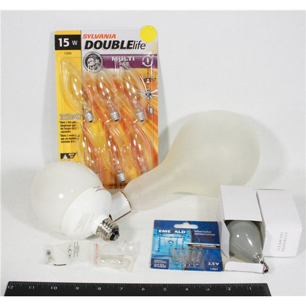 BOX OF ASSORTED NEW LIGHTBULBS INCLUDING 15W