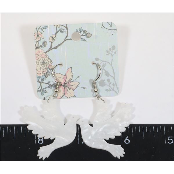 NEW IRIDESCENT ACRYLIC DOVE DROP EARRINGS