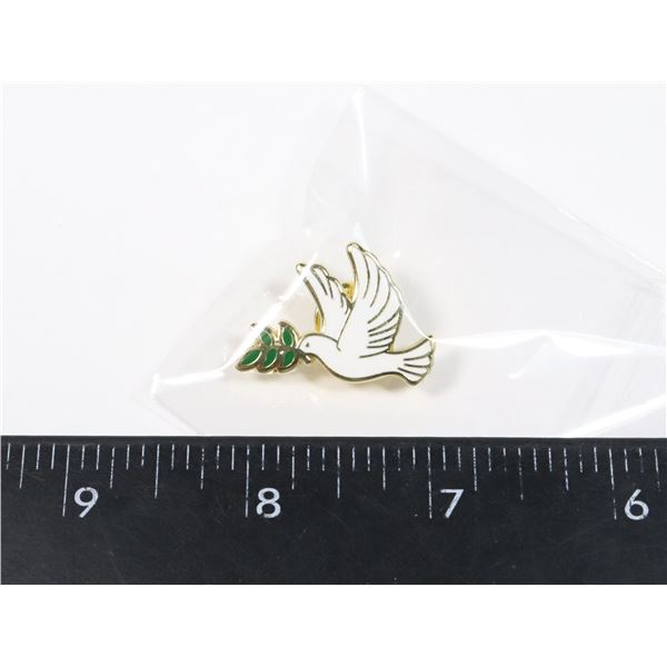 NEW GOLD TONE DOVE WITH FIG LEAF LAPEL PIN
