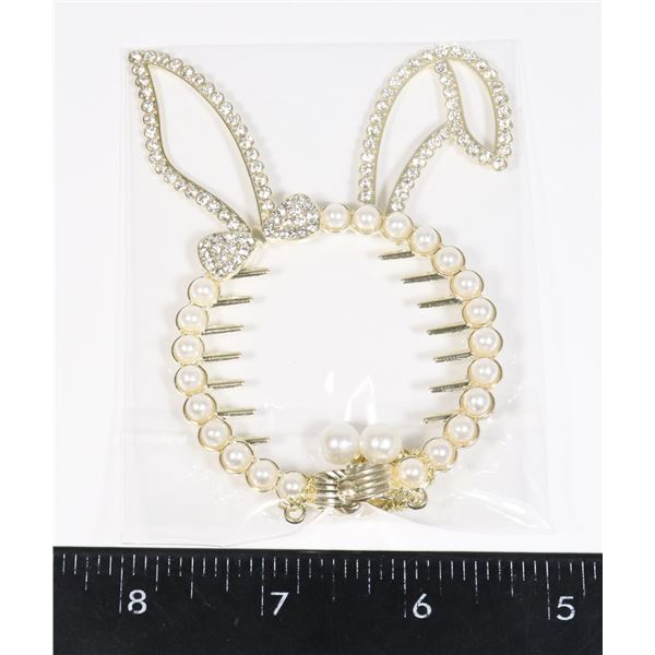 NEW RHINESTONE TASSEL BUNNY BUN SPRING HAIR CLIP