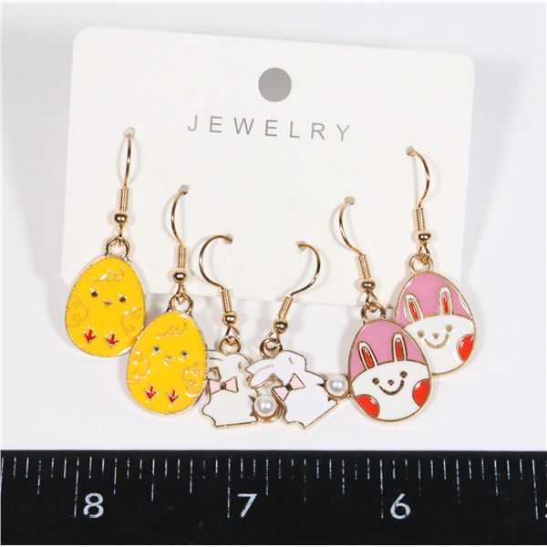 NEW 3 PC CHICKEN AND BUNNY THEME DROP EARRING SET