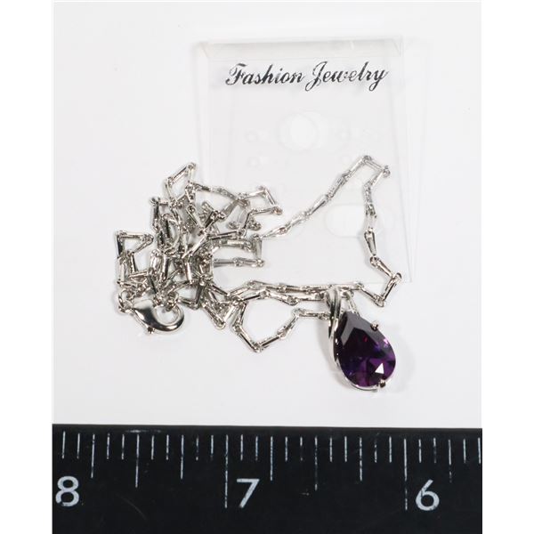 NEW PURPLE TEAR DROP PENDANT NECKLACE