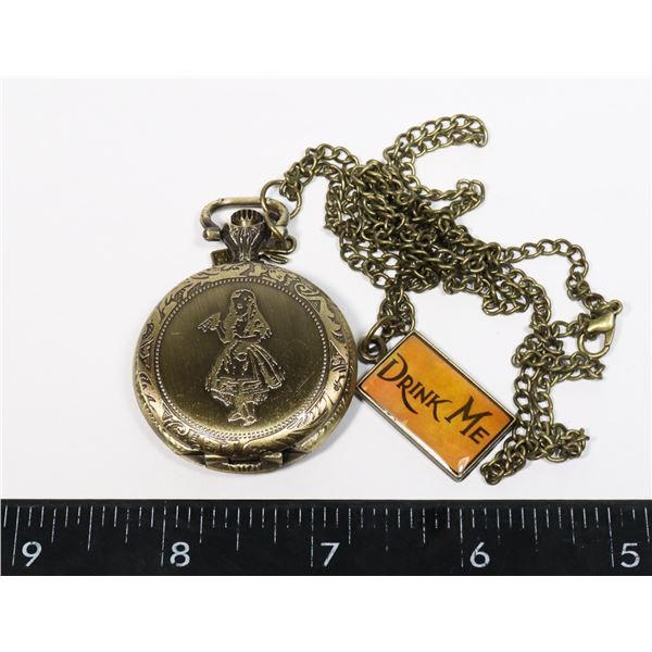 NEW ALICE IN WONDERLAND THEME POCKET WATCH WITH