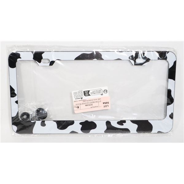NEW COW PRINT LICENSE PLATE FRAME HAS HARDWARE