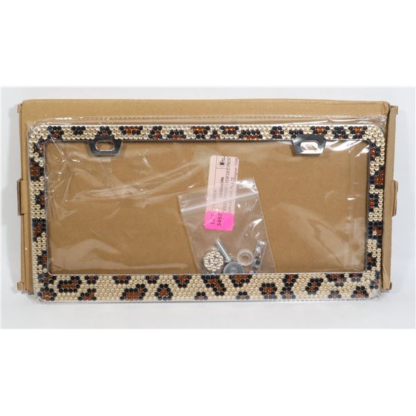 NEW RHINESTONE LEOPARD PRINT DESIGN LICENSE PLATE