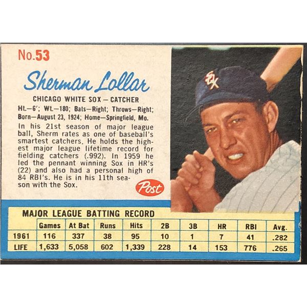 1962 POST CEREAL SHERMAN LOLLAR