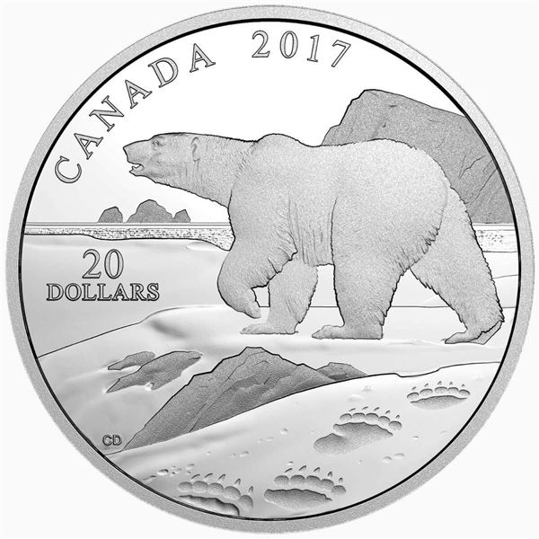 2017 $20 Nature's Impressions: Polar Bear - Pure Silver Coin