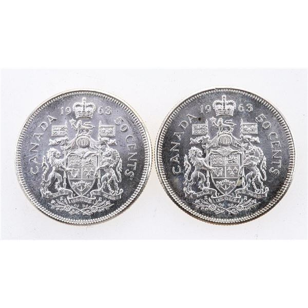 Lot 2 Canada 1963 Silver Fifty Cents