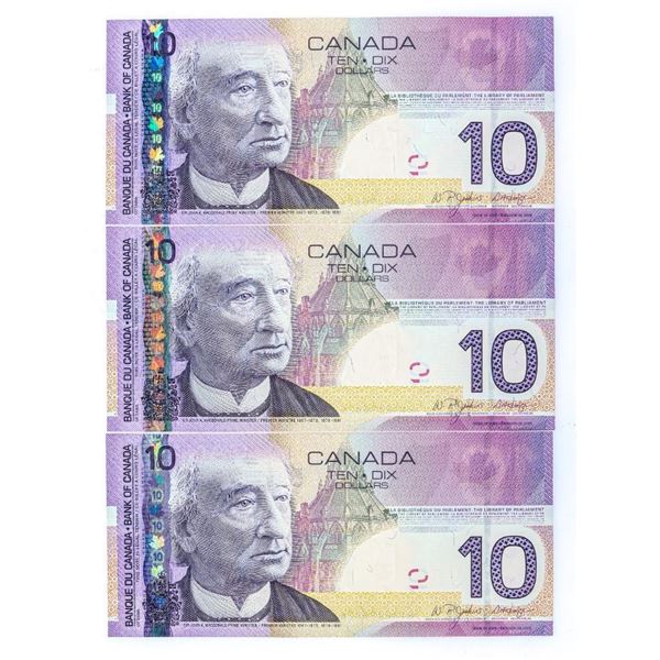 Bank of Canada Issue 2005 Ten Dollars (BTA) GEM UNC  Set (3) in Sequence