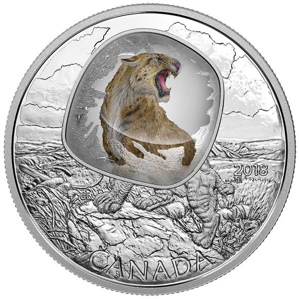 2018 $20 Frozen in Ice : Scimitar Sabretooth Cat - Pure Silver Coin