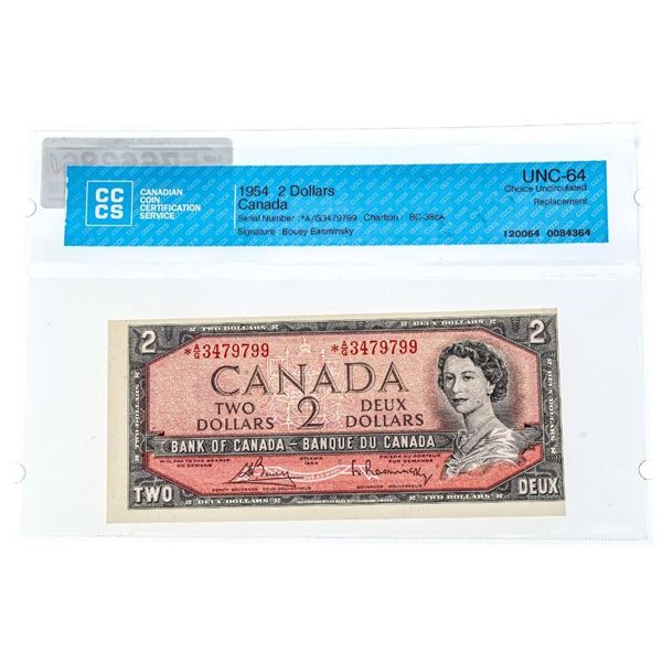 Bank of Canada 1954 $2 CCCS UNC -64 Replacement