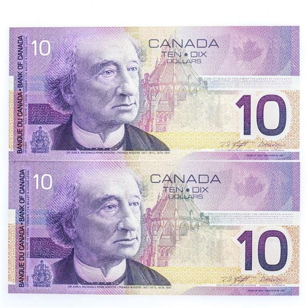Set 2 x Bank of Canada Issue 2001 /Printed 2002 Ten Dollars Choice UNC