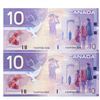 Image 2 : Set 2 x Bank of Canada Issue 2001 /Printed 2002 Ten Dollars Choice UNC