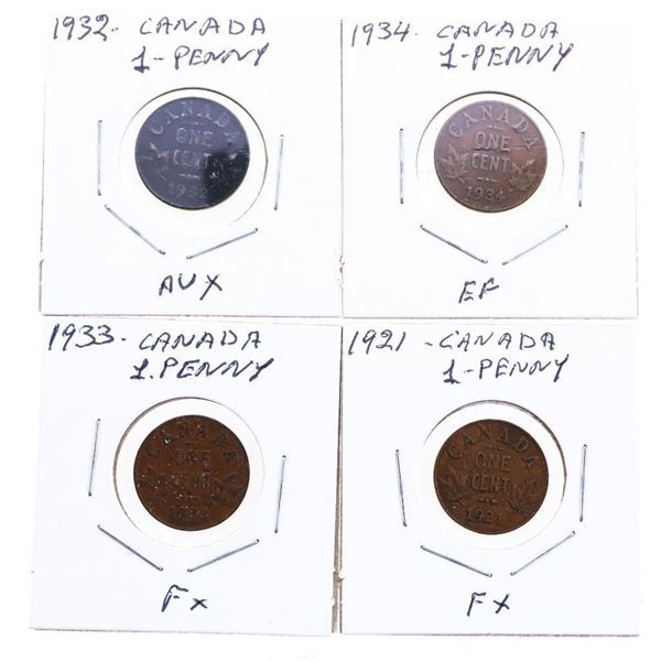Group of 4 Canada King George Penny - 1921,1932,1933,1934
