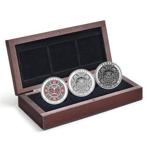RCM 2015 Fine Pure Silver 3 Coin Set x $25 - Singing Moon Mask - Mintage Only 3000 - All High Relief
