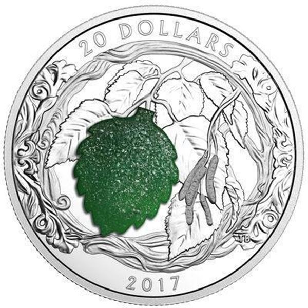 1 oz. Pure Silver Coin - Brilliant Birch Leaves With Drusy Stone - Mintage: 5,500 (2017)